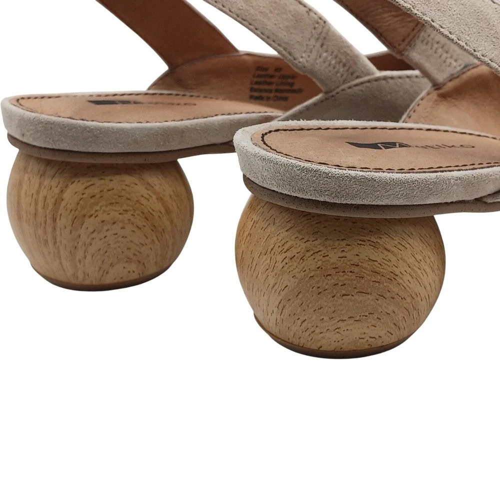 NIB Matiko Circa Suede Slingback Pumps Wooden Orb Heel Pointed Toe Size 37 Peach